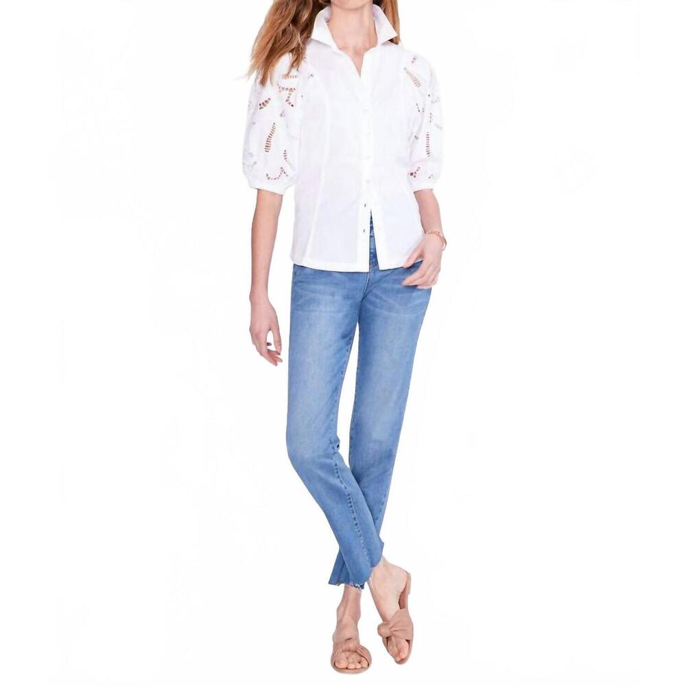 NEW NIC + ZOE evie eyelet sleeves top in paper white - Picture 4 of 5